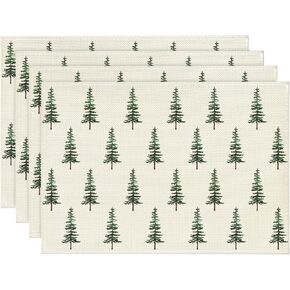 Artoid Mode Beige Xmas Tree Merry Christmas Placemats for Dining Table, 12 x 18 Inch Seasonal Winter Washable Table Mats Set of 4