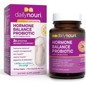Daily Nouri Hormone Balance Probiotic for Women | for PCOS Symptoms, Vaginal pH, Yeast Balance, Skin Health, Digestion & Immunity-7 Probiotic Strains-Prebiotics (30 Vegan Capsules, 30 Day Supply)