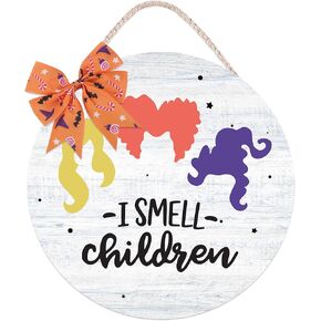 Halloween Hocus Pocus Wooden Door Hanger I Smell Children Hanging Sign Wreath Hanging Sign Indoor Outdoor Wall Decorations Door Decor for Halloween Party Supplies