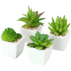 4 Pack Mini Succulents Plants Artificial Fake Succulents Pots Faux Succulents Ceramic Plants Potted for Home Decorations Garden Decor (Red)