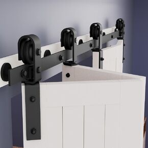 ZEKOO 72" Bifold Sliding Barn Door Hardware Track Kit, J Shape Side Mount and Top Mount Roller, Easy Install, Slide Smoothly Quietly, 72" Track for Four 17" Bifold Closet Doors (No Doors Included)