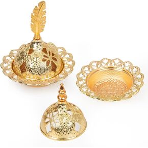 2 Pcs Mini Golden Incense Holder, Feather Gourd Shaped Incense Burner Desktop Ornament Ash Catcher with Lid for Bedroom Kitchen Teahouse Office Home Decor Yoga Spa Madiation