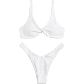 WDIRARA Women's Twist Front High Cut Tie Back Wireless 2 Piece Swimsuit Bikini Set in Saudi Arabia