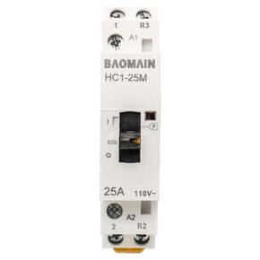 Baomain Manual Household AC Contactor HC1-25M 25A 2 Pole 50/60Hz Modular Contactor Circuit Control 35mm DIN Rail (110V, 1 NO 1 NC)