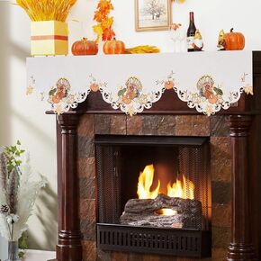 Simhomsen Embroidered Turkey Mantel Shelf Top Scarf Runner for Thanksgiving Holidays Decorations (70×17 Inches)
