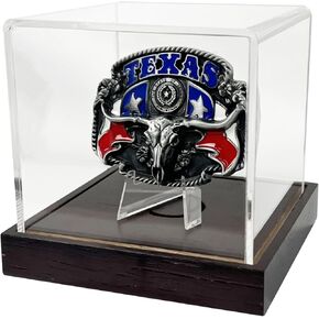 Acrylic Belt Buckle Display Case,Wooden Base,Belt Buckle Display Box Acrylic Stand for Belt Buckle,Pocket Watch,Coin,Champion Ring,Cards,Medals,UV Protected Clear Display Cube (4.7×4.7×4.5 inches)