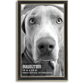 Arc-Shaped Suede 14x24 Frame - Single Frame, Elegant Black 14 x 24 Poster Frame with Matte Gold Double Border for Artwork, Puzzles, Photos, and Movie Posters