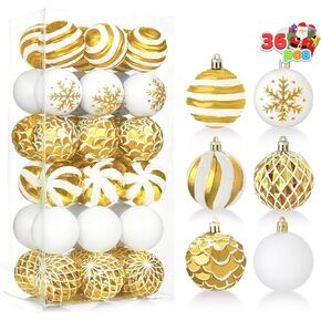 Joiedomi 36 Pcs Red and White Christmas Ball Ornaments Set, 2.36" Shatterproof Christmas Hanging Tree Decoration, Xmas Balls Ornaments for Tree Present Banister Wreath Garland Indoor Party Supplies