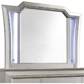 Acme Kaitlyn Wooden Frame Mirror with LED in White and Champagne