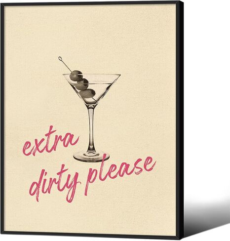 enttgo Dirty Martini Posters Retro Cocktail Drinks Wall Art Modern Home Bar Kitchen Decoration 12x16 inch Unframed Funky 70's Canvas Print in Saudi Arabia