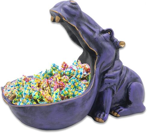 aboxoo Hippo Statue, Hippopotamus Figurine Home Sculpture with Resin, Hippo Candy Jar, Candy Dish Bowl for Office Desk, Key Bowl for Entryway Table, Sundries Container Storage Art Decor Box(Purple) in Saudi Arabia