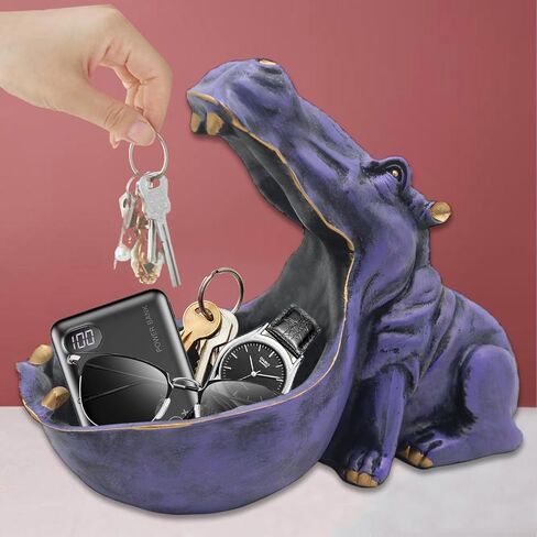 aboxoo Hippo Statue, Hippopotamus Figurine Home Sculpture with Resin, Hippo Candy Jar, Candy Dish Bowl for Office Desk, Key Bowl for Entryway Table, Sundries Container Storage Art Decor Box(Purple) in Saudi Arabia