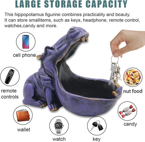 aboxoo Hippo Statue, Hippopotamus Figurine Home Sculpture with Resin, Hippo Candy Jar, Candy Dish Bowl for Office Desk, Key Bowl for Entryway Table, Sundries Container Storage Art Decor Box(Purple) in Saudi Arabia