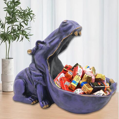 aboxoo Hippo Statue, Hippopotamus Figurine Home Sculpture with Resin, Hippo Candy Jar, Candy Dish Bowl for Office Desk, Key Bowl for Entryway Table, Sundries Container Storage Art Decor Box(Purple) in Saudi Arabia