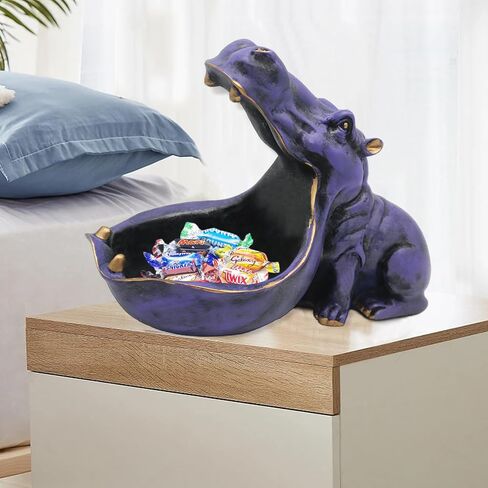 aboxoo Hippo Statue, Hippopotamus Figurine Home Sculpture with Resin, Hippo Candy Jar, Candy Dish Bowl for Office Desk, Key Bowl for Entryway Table, Sundries Container Storage Art Decor Box(Purple) in Saudi Arabia