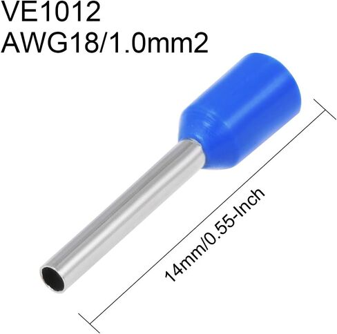 uxcell 500Pcs AWG18 Wire Ferrules Copper Crimp Connectors,VE1012,Blue,Wire Crimping Tool Kit,Insulated Cord Pin End Terminal Assortment Kit in Saudi Arabia