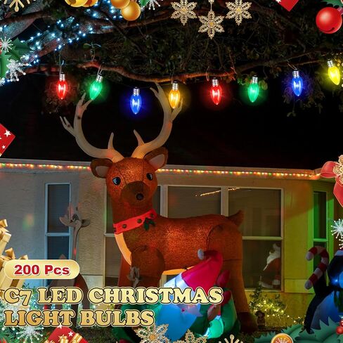 Retisee 200 Pcs C7 Led Light Bulbs Bulk Replacement Christmas Night Light Bulb Shatterproof 1W Mini Bulb E12 Candelabra Base Decor for Outdoor String Lights, Candle Lamps, XmasTree Patio(Multicolor) in Saudi Arabia