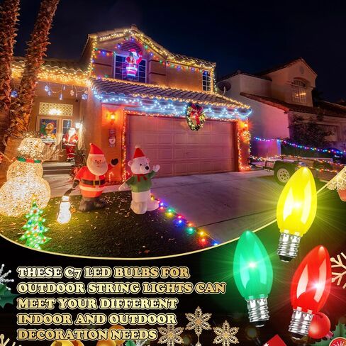 Retisee 200 Pcs C7 Led Light Bulbs Bulk Replacement Christmas Night Light Bulb Shatterproof 1W Mini Bulb E12 Candelabra Base Decor for Outdoor String Lights, Candle Lamps, XmasTree Patio(Multicolor) in Saudi Arabia