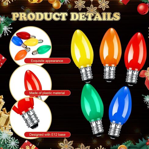 Retisee 200 Pcs C7 Led Light Bulbs Bulk Replacement Christmas Night Light Bulb Shatterproof 1W Mini Bulb E12 Candelabra Base Decor for Outdoor String Lights, Candle Lamps, XmasTree Patio(Multicolor) in Saudi Arabia