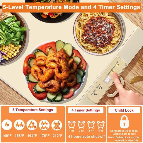 Food Warming Mat,Full Surface Heat Electric Warming Tray,5 Temp-Settings Warming Mat for Food,Portable Silicone Food Warmer Mat with Handle,Food Warming Mat for Buffet,Parties,Gatherings in Saudi Arabia