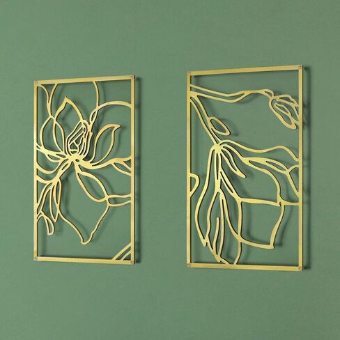 Pinetree Art Gold Metal Wall Art Flowers 3D Line الحد الأدنى ديكور الجدار النحت الحد الأدنى ديكور المنزل غرفة المعيشة غرفة نوم الجدار الديكور، مجموعة من 3 (زهرة الذهب) in Kuwait