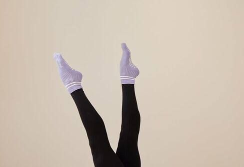 Great Soles - Non Slip Yoga Socks for Pilates, Barre, Ballet and Everyday Wear - Greer Crew Grip Sock - Lilac/White Flower Embroidery in Saudi Arabia
