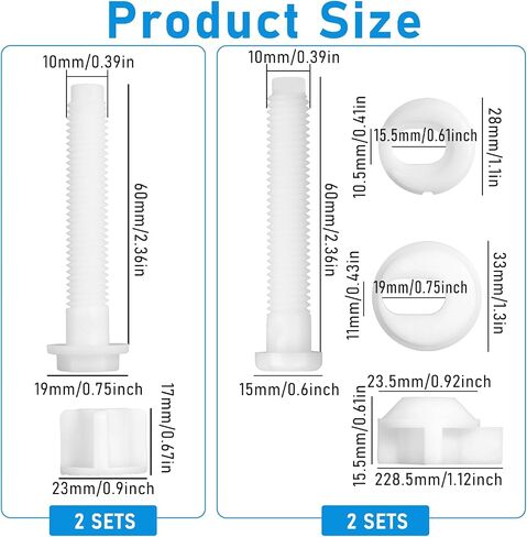 4 Set Toilet Seat Screws Bolts Replacement Kit Replacement Toilet Seat Hinge Bolt Screws with Nuts Washers Universal White Plastic Toilet Seat Screws Toilet Seat Repairing Fixing Accessories in Saudi Arabia