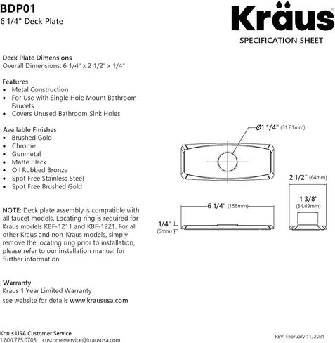 KRAUS Deck Plate for Bathroom Faucet in Chrome, BDP02CH in Saudi Arabia