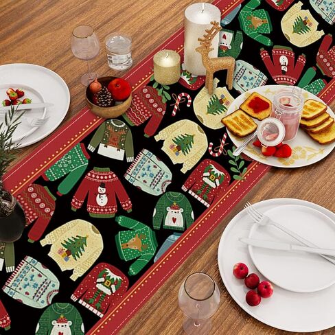 Ugly Sweater Decorations Christmas Table Runner Seasonal Winter Xmas Kitchen Dining Home Decor Christmas Party Supplies 13x72 Inch in Kuwait