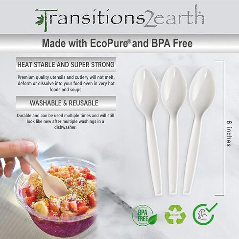 Biodegradable EcoPure Spoon - Box of 500 (6 Inches) - Earth-Friendly, BPA-Free, Heavy Duty, Heat Resistant, Recyclable Utensils in Saudi Arabia