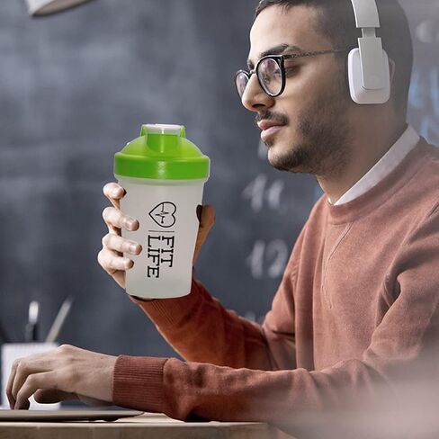Fit Life Shaker Bottle Classic 13.5oz/400ml Shaker Bottle for Protein Mixes, Water Bottle & Pre Workout Bottle Blender Mixer Cup, Dishwasher Safe & Leak Proof (Green) in Saudi Arabia