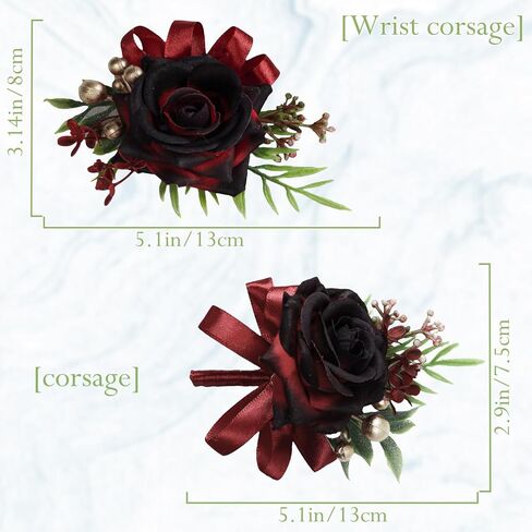 2 Pcs Wine Red Rose Corsage and Boutonniere Set for Wedding, Artificial Flower Prom Wrist Corsage, Wrist Corsage and Men Boutonniere Set for Prom Suit Decoration Wedding Flower Party Accessories in Kuwait