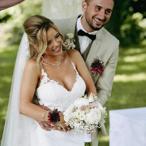 2 Pcs Wine Red Rose Corsage and Boutonniere Set for Wedding, Artificial Flower Prom Wrist Corsage, Wrist Corsage and Men Boutonniere Set for Prom Suit Decoration Wedding Flower Party Accessories in Kuwait