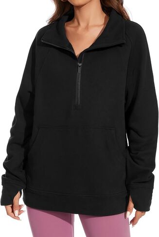 Lightbare Women’s Fleece Sweatshirt Half Zip Oversized Pullover Loose Fit Sweat Tops with Pocket Thumb Hole Fall Winter in Saudi Arabia