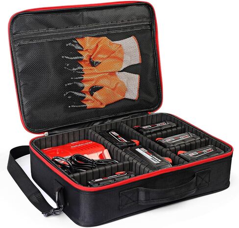 Luxtude Extra Large Battery Holder Case for Dewalt/Milwaukee/Makita/Ryobi 12V/18V/20V Battery & Charger, Tool Bag for DEWALT Holds 20V 2.0/3.0/4.0/5.0/6.0/9.0-Ah Batteries, Adapter,Bag Only in Saudi Arabia