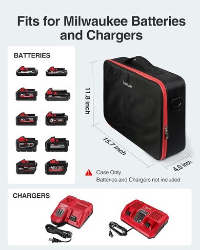 Luxtude Extra Large Battery Holder Case for Dewalt/Milwaukee/Makita/Ryobi 12V/18V/20V Battery & Charger, Tool Bag for DEWALT Holds 20V 2.0/3.0/4.0/5.0/6.0/9.0-Ah Batteries, Adapter,Bag Only in Saudi Arabia