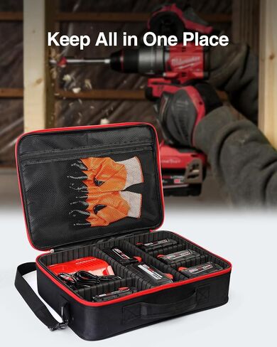 Luxtude Extra Large Battery Holder Case for Dewalt/Milwaukee/Makita/Ryobi 12V/18V/20V Battery & Charger, Tool Bag for DEWALT Holds 20V 2.0/3.0/4.0/5.0/6.0/9.0-Ah Batteries, Adapter,Bag Only in Saudi Arabia