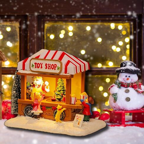 Christmas Village Houses, Christmas House with Warm Light Battery Operate, Christmas Village Accessories Home Tabletop Decoration Xmas Gifts (A) in Saudi Arabia