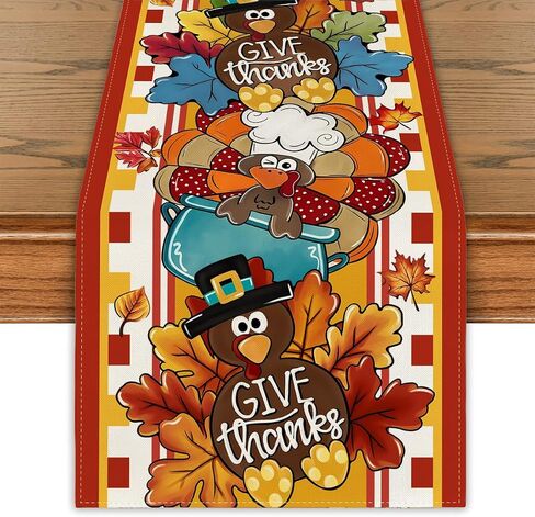 Thanksgiving Table Runner Turkey Pumpkin Table Cover Thankful Blessed Fall Autumn Harvest Deocr Thanksgiving Decorations for Home Party in Saudi Arabia