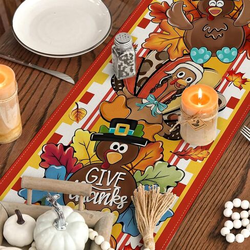 Thanksgiving Table Runner Turkey Pumpkin Table Cover Thankful Blessed Fall Autumn Harvest Deocr Thanksgiving Decorations for Home Party in Saudi Arabia