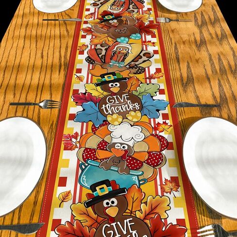 Thanksgiving Table Runner Turkey Pumpkin Table Cover Thankful Blessed Fall Autumn Harvest Deocr Thanksgiving Decorations for Home Party in Saudi Arabia