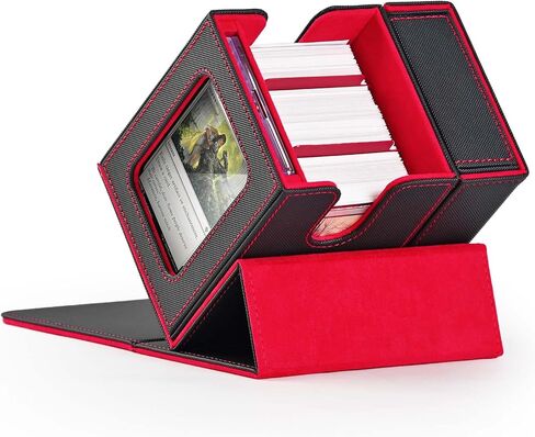 ZLCA MTG Deck Box، صندوق سطح القائد مع نافذة عرض، صندوق سطح البطاقات يحمل 100 بطاقة مزدوجة الأكمام مع صينية النرد وحامل بطاقة مغناطيسية 35pt (أسود وأحمر) in Saudi Arabia