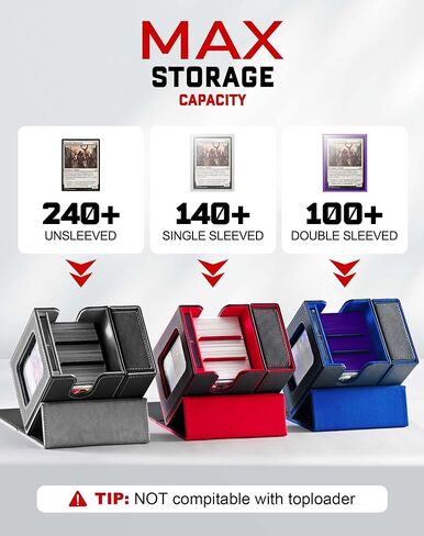 ZLCA MTG Deck Box، صندوق سطح القائد مع نافذة عرض، صندوق سطح البطاقات يحمل 100 بطاقة مزدوجة الأكمام مع صينية النرد وحامل بطاقة مغناطيسية 35pt (أسود وأحمر) in Saudi Arabia