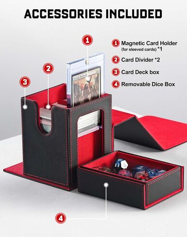 ZLCA MTG Deck Box، صندوق سطح القائد مع نافذة عرض، صندوق سطح البطاقات يحمل 100 بطاقة مزدوجة الأكمام مع صينية النرد وحامل بطاقة مغناطيسية 35pt (أسود وأحمر) in Saudi Arabia