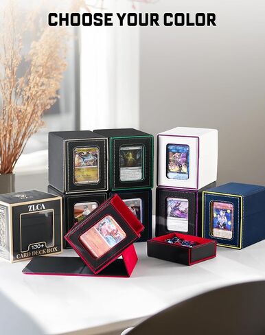 ZLCA MTG Deck Box، صندوق سطح القائد مع نافذة عرض، صندوق سطح البطاقات يحمل 100 بطاقة مزدوجة الأكمام مع صينية النرد وحامل بطاقة مغناطيسية 35pt (أسود وأحمر) in Saudi Arabia