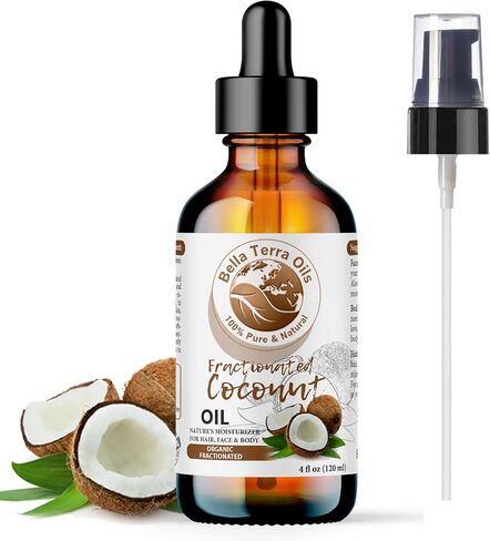 Bella Terra Oils - Organic Fractionated Coconut Oil (MCT) 4oz - Derived from Pure Coconut Essence, Abundant in Capric & Lauric Acid, Your Go-to Companion for Supple Skin in Saudi Arabia