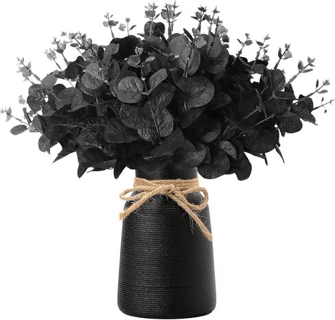 12 Pcs Artificial Black Eucalyptus Stems, 14" Faux Eucalyptus Leaves Branches Bouquet DIY Flower Arrangement, Black Silk Leaf for Halloween Centerpiece Farmhouse Home Decor(Vase Not Include) in Saudi Arabia