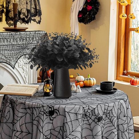 12 Pcs Artificial Black Eucalyptus Stems, 14" Faux Eucalyptus Leaves Branches Bouquet DIY Flower Arrangement, Black Silk Leaf for Halloween Centerpiece Farmhouse Home Decor(Vase Not Include) in Saudi Arabia