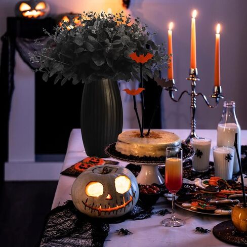 12 Pcs Artificial Black Eucalyptus Stems, 14" Faux Eucalyptus Leaves Branches Bouquet DIY Flower Arrangement, Black Silk Leaf for Halloween Centerpiece Farmhouse Home Decor(Vase Not Include) in Saudi Arabia