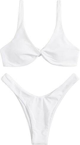 WDIRARA Women's Twist Front High Cut Tie Back Wireless 2 Piece Swimsuit Bikini Set in Saudi Arabia